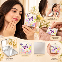 Anupam Purple Butterfly Garden Square Glitter Pocket Mirror, Folding Dual Mirror for Handbag, Makeup & Travel, image 3