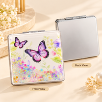 Anupam Purple Butterfly Garden Square Glitter Pocket Mirror, Folding Dual Mirror for Handbag, Makeup & Travel, image 4