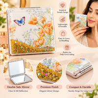 Anupam Orange Floral & Butterfly Square Glitter Pocket Mirror, Folding Dual Mirror for Handbag, Makeup & Travel, image 3