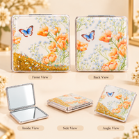 Anupam Orange Floral & Butterfly Square Glitter Pocket Mirror, Folding Dual Mirror for Handbag, Makeup & Travel, image 4