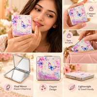 Anupam Pastel Butterfly & Blossom Square Glitter Pocket Mirror, Folding Dual Mirror for Handbag, Makeup & Travel, image 3