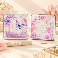 Anupam Pastel Butterfly & Blossom Square Glitter Pocket Mirror, Folding Dual Mirror for Handbag, Makeup & Travel, image 4