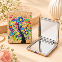 Anupam Colourful Blossom Tree Cork Finish Pocket Mirror, Folding Dual Mirror for Handbag, Makeup & Travel, image 1