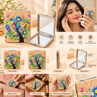 Anupam Colourful Blossom Tree Cork Finish Pocket Mirror, Folding Dual Mirror for Handbag, Makeup & Travel, image 2