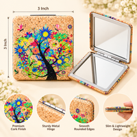 Anupam Colourful Blossom Tree Cork Finish Pocket Mirror, Folding Dual Mirror for Handbag, Makeup & Travel, image 3