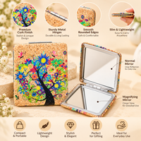 Anupam Colourful Blossom Tree Cork Finish Pocket Mirror, Folding Dual Mirror for Handbag, Makeup & Travel, image 4