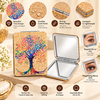 Anupam Rainbow Tree of Life Cork Finish Pocket Mirror, Folding Dual Mirror for Handbag, Makeup & Travel, image 2