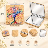 Anupam Rainbow Tree of Life Cork Finish Pocket Mirror, Folding Dual Mirror for Handbag, Makeup & Travel, image 3