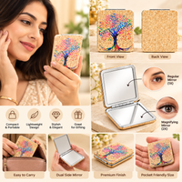 Anupam Rainbow Tree of Life Cork Finish Pocket Mirror, Folding Dual Mirror for Handbag, Makeup & Travel, image 4