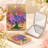Anupam Vibrant Floral Bouquet Cork Finish Pocket Mirror, Folding Dual Mirror for Handbag, Makeup & Travel, image 1