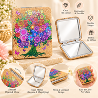 Anupam Vibrant Floral Bouquet Cork Finish Pocket Mirror, Folding Dual Mirror for Handbag, Makeup & Travel, image 2