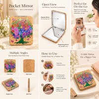 Anupam Vibrant Floral Bouquet Cork Finish Pocket Mirror, Folding Dual Mirror for Handbag, Makeup & Travel, image 3