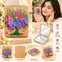 Anupam Vibrant Floral Bouquet Cork Finish Pocket Mirror, Folding Dual Mirror for Handbag, Makeup & Travel, image 4