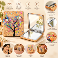 Anupam Heart Tree of Life Cork Finish Pocket Mirror, Folding Dual Mirror for Handbag, Makeup & Travel, image 3