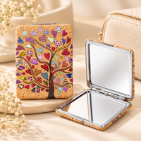 Anupam Colourful Heart Leaf Tree Cork Finish Pocket Mirror, Folding Dual Mirror for Handbag, Makeup & Travel, image 1