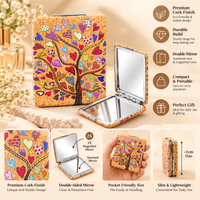 Anupam Colourful Heart Leaf Tree Cork Finish Pocket Mirror, Folding Dual Mirror for Handbag, Makeup & Travel, image 2