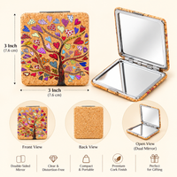 Anupam Colourful Heart Leaf Tree Cork Finish Pocket Mirror, Folding Dual Mirror for Handbag, Makeup & Travel, image 3