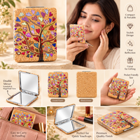 Anupam Colourful Heart Leaf Tree Cork Finish Pocket Mirror, Folding Dual Mirror for Handbag, Makeup & Travel, image 4