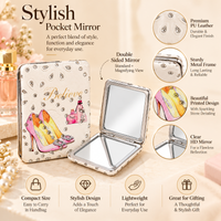 Anupam Pastel High Heel Fashion Print Pocket Mirror, Folding Dual Mirror for Handbag, Makeup & Travel, image 2