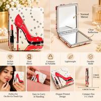 Anupam Red High Heel & Polka Dot Fashion Print Pocket Mirror, Folding Dual Mirror for Handbag, Makeup & Travel, image 2