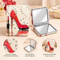 Anupam Red High Heel & Polka Dot Fashion Print Pocket Mirror, Folding Dual Mirror for Handbag, Makeup & Travel, image 3
