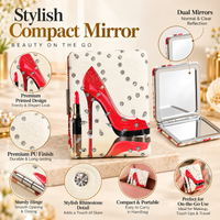 Anupam Red High Heel & Polka Dot Fashion Print Pocket Mirror, Folding Dual Mirror for Handbag, Makeup & Travel, image 4