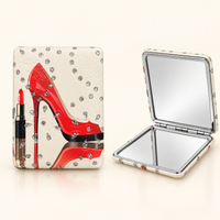 Anupam Red High Heel & Polka Dot Fashion Print Pocket Mirror, Folding Dual Mirror for Handbag, Makeup & Travel, image 5