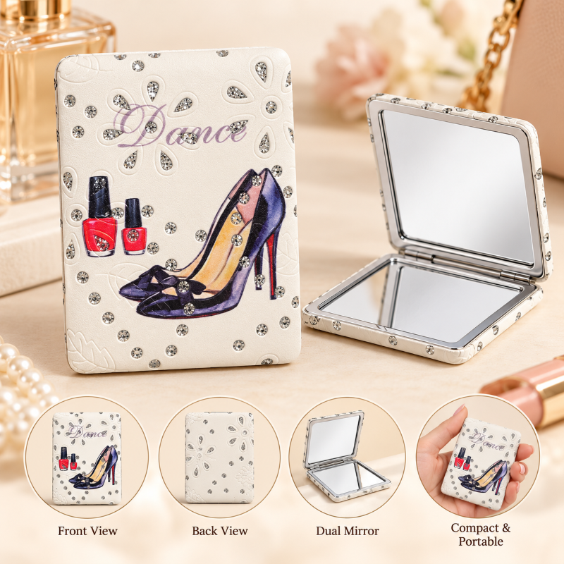Anupam Navy High Heel & Makeup Fashion Print Pocket Mirror, Folding Dual Mirror for Handbag, Makeup & Travel – 3 × 3 inches (approx.)