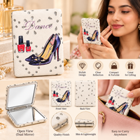 Anupam Navy High Heel & Makeup Fashion Print Pocket Mirror, Folding Dual Mirror for Handbag, Makeup & Travel, image 3