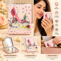 Anupam Pink High Heel & Makeup Fashion Print Pocket Mirror, Folding Dual Mirror for Handbag, Makeup & Travel, image 2