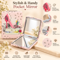 Anupam Pink High Heel & Makeup Fashion Print Pocket Mirror, Folding Dual Mirror for Handbag, Makeup & Travel, image 3