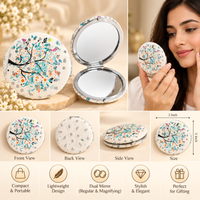 Anupam Pastel Tree of Life Round Compact Round Pocket Mirror, Folding Dual Mirror for Handbag, Makeup & Travel, image 2