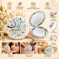 Anupam Pastel Tree of Life Round Compact Round Pocket Mirror, Folding Dual Mirror for Handbag, Makeup & Travel, image 3