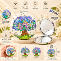 Anupam Purple Hydrangea Floral Round Compact Round Pocket Mirror, Folding Dual Mirror for Handbag, Makeup & Travel, image 2