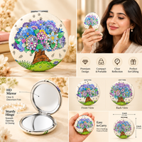 Anupam Purple Hydrangea Floral Round Compact Round Pocket Mirror, Folding Dual Mirror for Handbag, Makeup & Travel, image 3