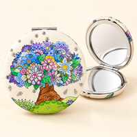 Anupam Purple Hydrangea Floral Round Compact Round Pocket Mirror, Folding Dual Mirror for Handbag, Makeup & Travel, image 4