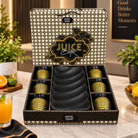 Anupam premium black and gold juice glass set with coasters gift box