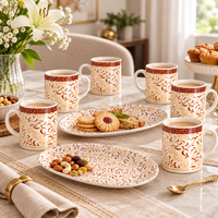 Anupam Rich Craft 8 piece ceramic tea and snack set lifestyle table serving view