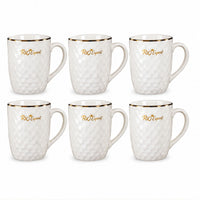 Anupam Rich Craft white ceramic mugs set of 6 with gold rim on white background