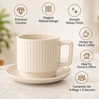 Anupam Rich Craft cream ceramic ribbed tea coffee set features