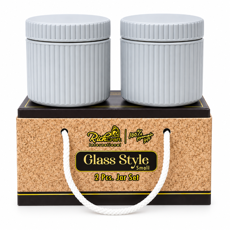 Anupam Rich Craft Glass Style Small 2 piece ribbed jar set