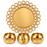 Anupam Rich Craft golden serving tray and three matching bowls white background