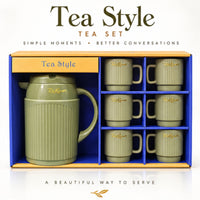 Anupam Rich Craft olive green tea set with one jug and six cups in gift box