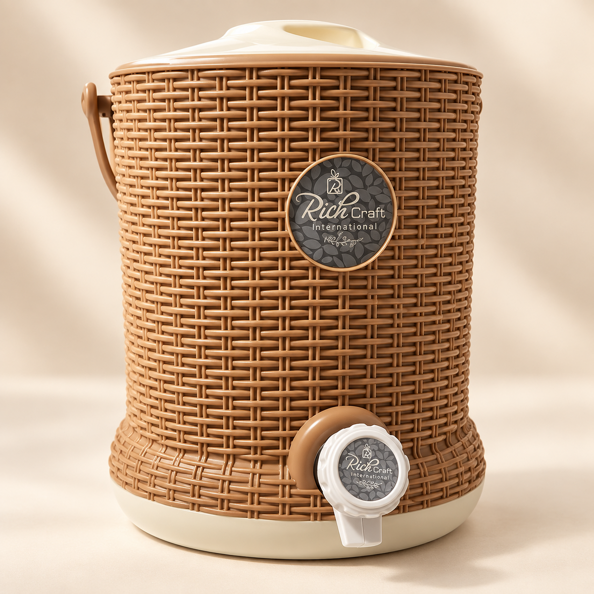 Anupam Rich Craft Rattan Design Water Dispenser with Easy Flow Tap for Home, Office & Events - Brown & Beige