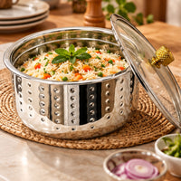Anupam Rich Craft stainless steel casserole serving food lifestyle view