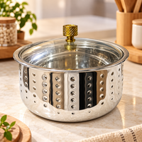 Anupam Rich Craft stainless steel casserole with glass lid and golden knob - main view
