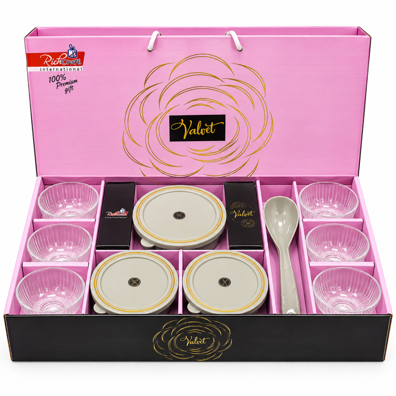 Anupam Rich Craft Valvet Premium 10-Piece Serving Bowl & Container Gift Set with Spoon for Snacks, Dry Fruits, Desserts & Festive Gifting