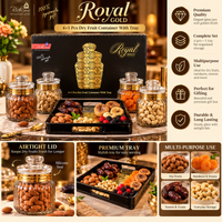 Anupam Royal Gold dry fruit container set with four jars and tray lifestyle image