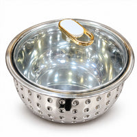 Anupam stainless steel casserole with glass lid and gold white handle