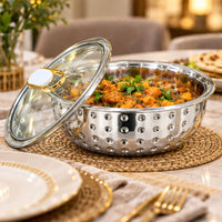 Anupam stainless steel casserole serving curry with glass lid